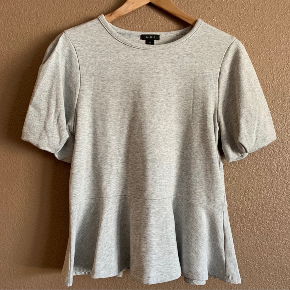 Halogen Peplum Grey Light Heather Top Size XS